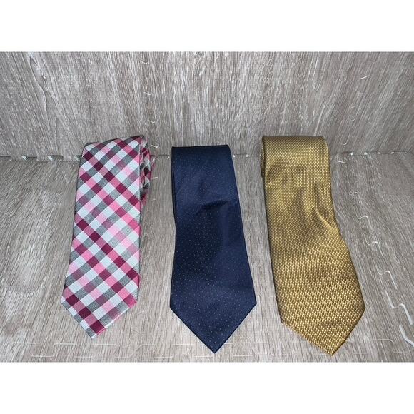 Set of 3 Men's J FERRAR GEORGE Multicolor‎ Plaid & Check Necktie Set - Picture 1 of 7
